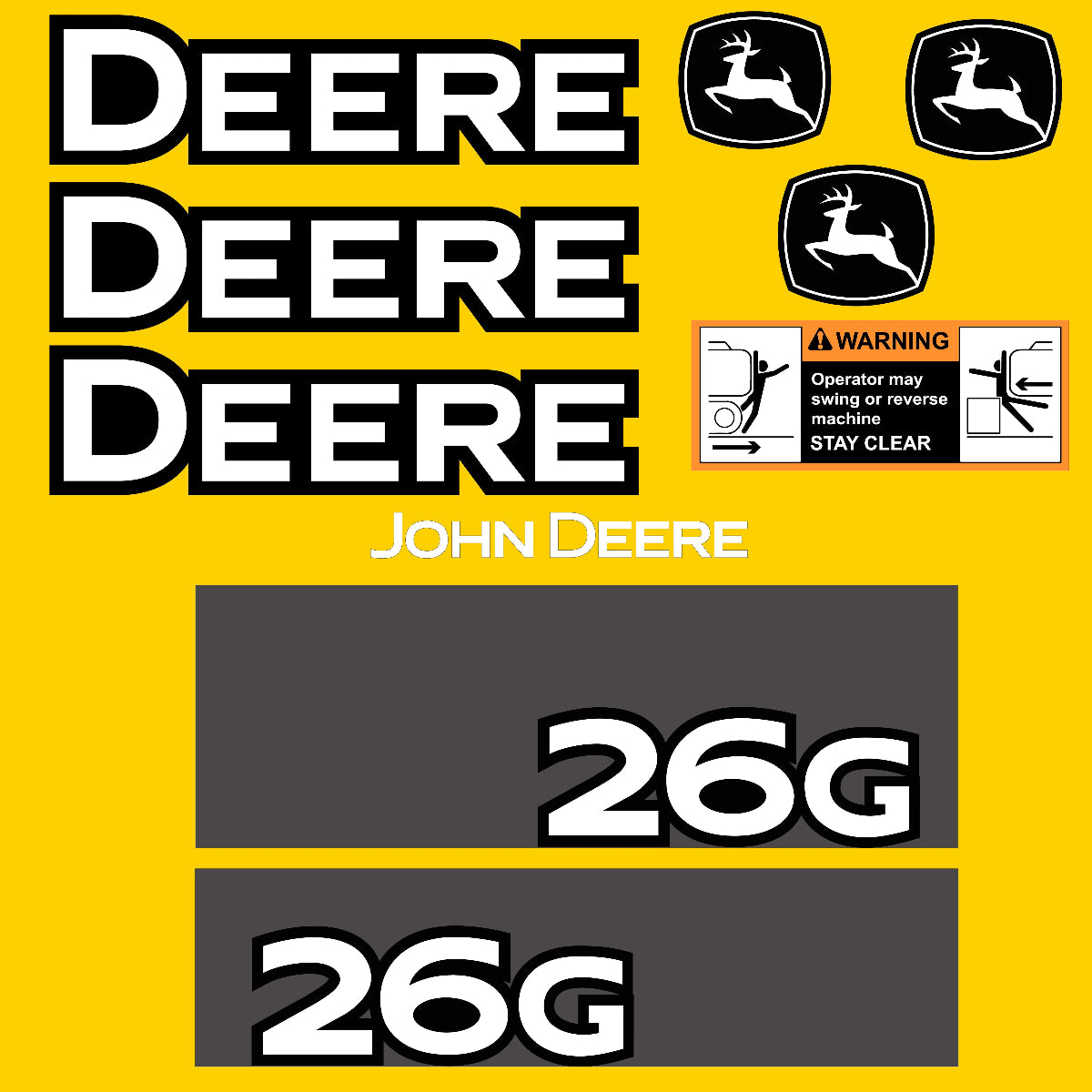 Fits 26G John Deere Excavator Replacement Decals