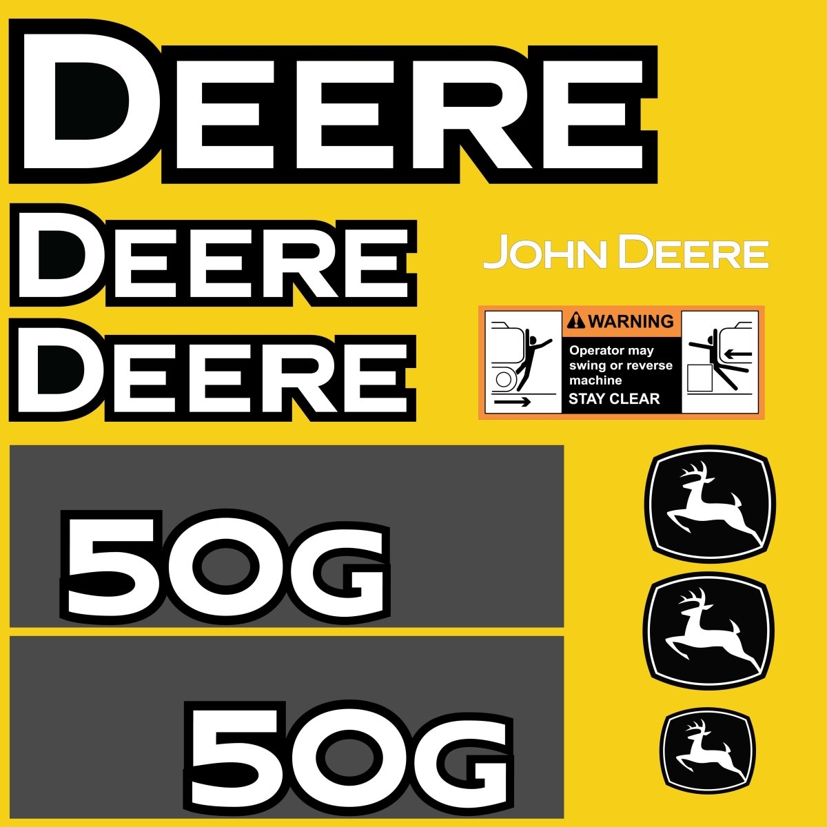 Fits 50G John Deere Excavator Replacement Decals - Dun Decals